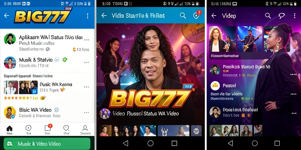 Antarmuka pengguna aplikasi BIG777 untuk Status WA Video yang menarik dan interaktif.