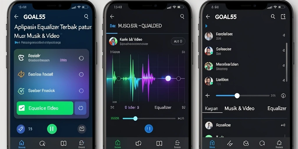 Antarmuka aplikasi GOAL55 dengan fitur Equalizer yang lengkap.