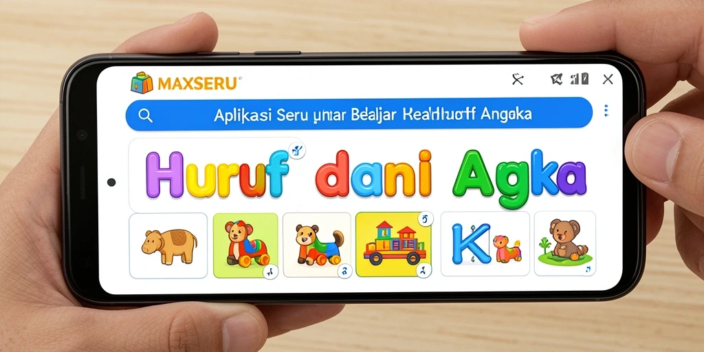 Tampilan antarmuka aplikasi MAXSERU dengan fitur belajar huruf dan angka.